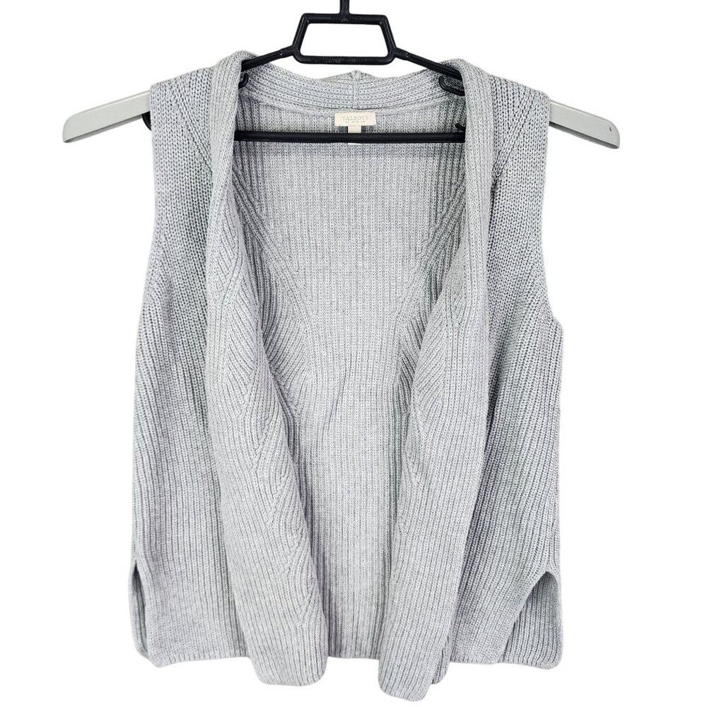 Womens Gray Talbots Petite Cable Knit Open Front Cardigan Vest Sweater Size SP